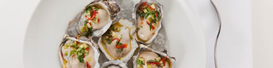 New Zealand Pacific Oysters with Mirin Cucumber Dressing