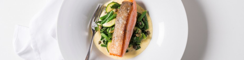 Crispy New Zealand Salmon on Wilted Greens